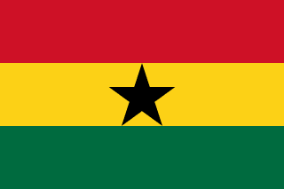 The flag of Ghana is composed of three equal horizontal bands of red, gold and green, with a five-pointed black star centered in the gold band.