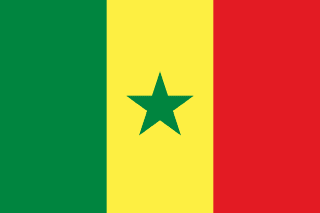 The flag of Senegal is composed of three equal vertical bands of green, golden-yellow and red, with a five-pointed green star centered in the golden-yellow band.